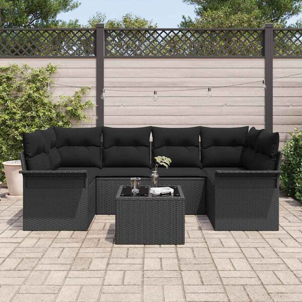 vidaXL Set de canapele pentru grădină 7 pcs Negru Rattan poli