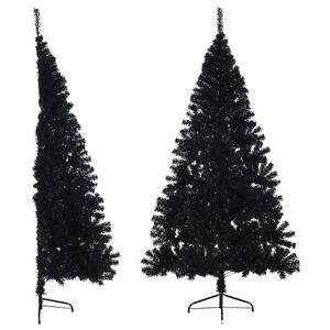 vidaXL Jumătate brad de Crăciun artificial cu suport, negru 180 cm PVC