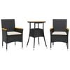 vidaXL Set mobilier grădină perne 3 piese negru poliratan/lemn acacia