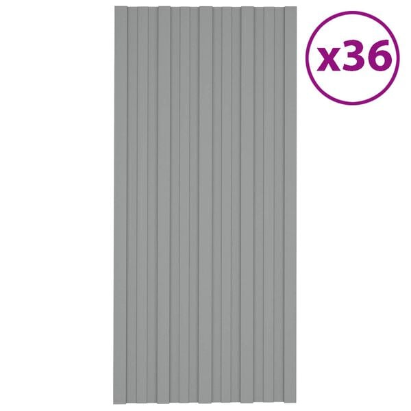 vidaXL Panou de acoperiș 36 pcs Gri 100 x 45 cm Oțel galvanizat
