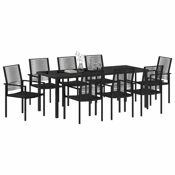 vidaXL Set de masă pentru grădină 9 pcs Negru
