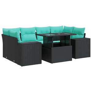 vidaXL Set canapele grădină perne 7 piese negru, poliratan/lemn acacia