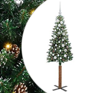 vidaXL Brad de Crăciun subțire Verde 150 cm PVC și lemn de PIN masiv