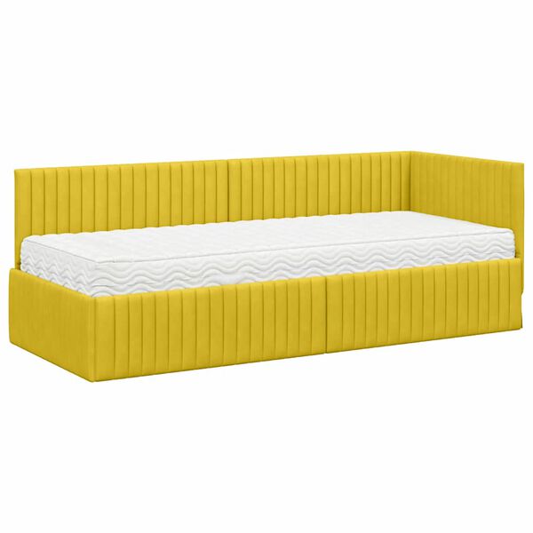vidaXL Cadru de pat colțar cu saltea cu headboard 2 pcs Galben Catifea