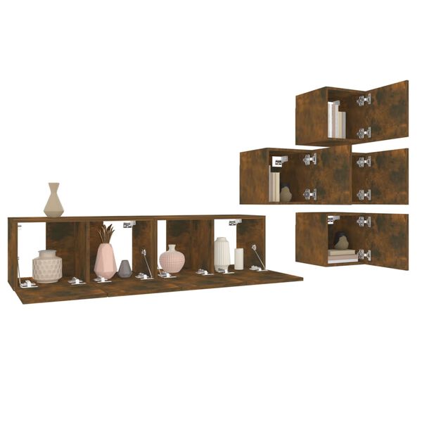 vidaXL Set dulapuri TV, 6 piese, stejar fumuriu, lemn prelucrat