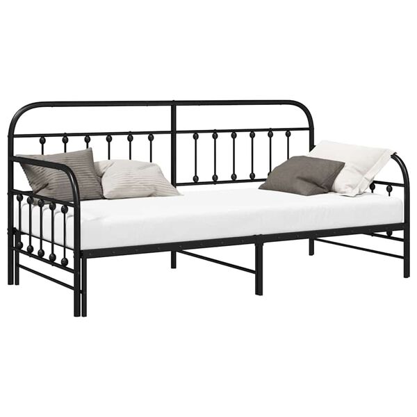 vidaXL Cadru de pat de zi cu headboard Negru 100 x 200 cm Oțel