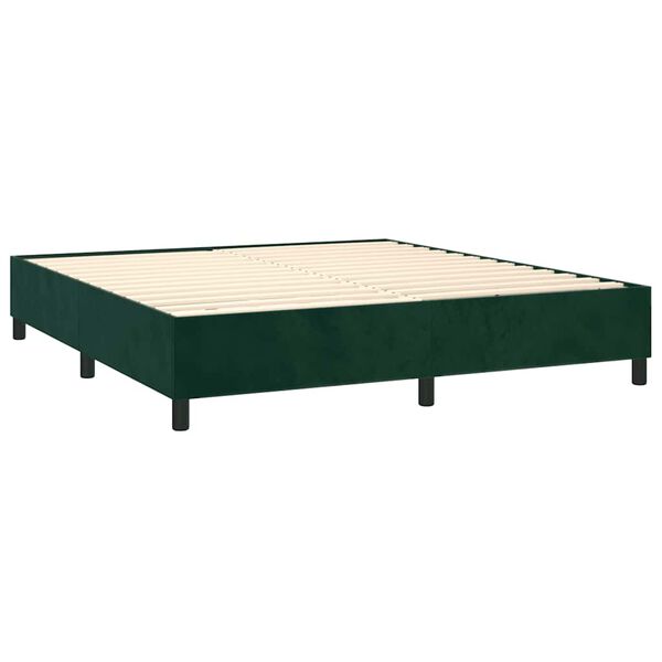 vidaXL Pat box spring cu saltea, verde &icirc;nchis, 180x200 cm, catifea