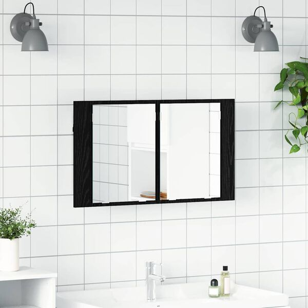 vidaXL Dulap cu oglindă pentru baie Stejar Negru 80 x 12 x 45 cm