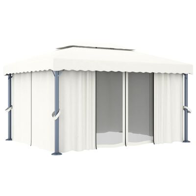 vidaXL Pavilion cu perdele & șiruri lumini LED, alb crem, 4x3 m