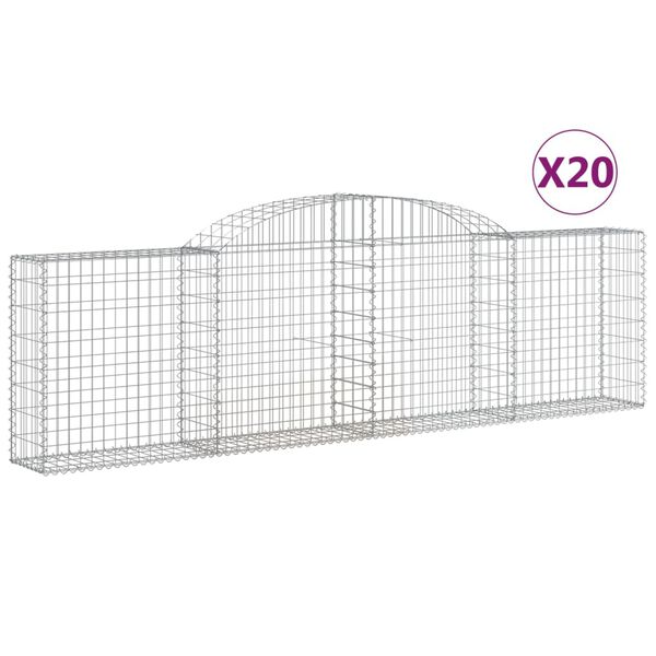 vidaXL Coșuri gabion arcuite 20 buc, 300x30x80/100 cm, fier galvanizat