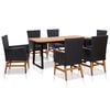 vidaXL Set mobilier de exterior 7 piese, negru, poliratan, lemn acacia