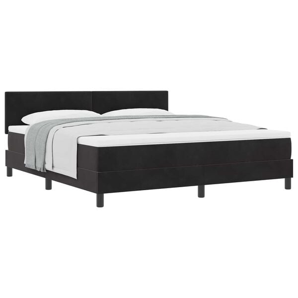 vidaXL Pat cu arcuri cu saltea cu headboard Negru 180 x 200 cm Catifea