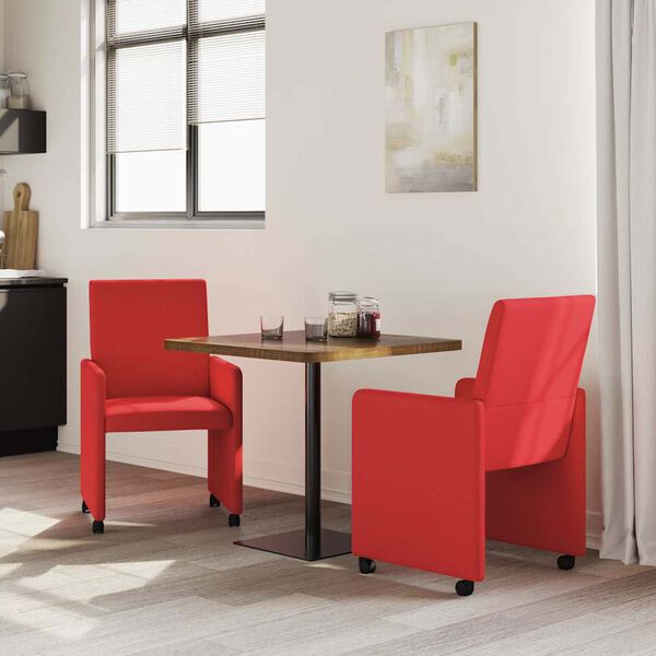 vidaXL Scaune de dining cu roți cu roți 2 pcs Roșu 57 x 66 x 94 cm
