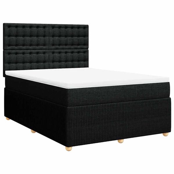 vidaXL Pat box spring cu saltea, negru, 160x200 cm, textil
