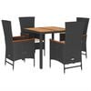 vidaXL Set mobilier de grădină cu perne, 5 piese, negru, poliratan