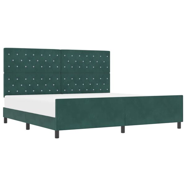 vidaXL Pat cu arcuri cu headboard Verde &icirc;nchis 200 x 200 cm Catifea