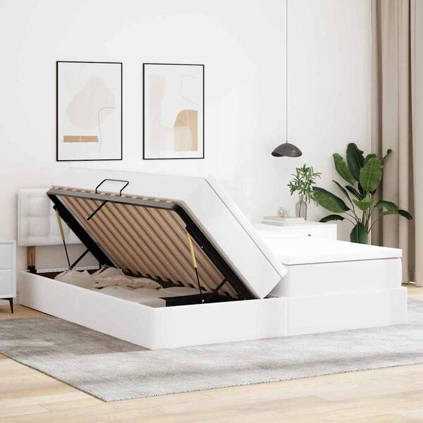 vidaXL Pat cu saltea și LED Alb pur 200 x 200 cm Piele artificială