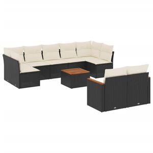 vidaXL Set canapele de grădină cu perne, 10 piese, negru, poliratan