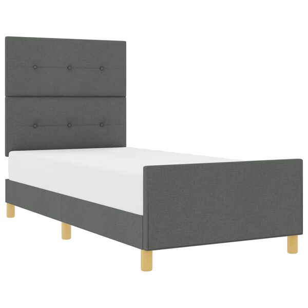 vidaXL Cadru de pat cu headboard Gri &icirc;nchis 90 x 190 cm țesătură