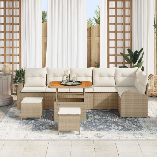 vidaXL Set de canapele pentru grădină cu pernă 9 pcs Bej Rattan poli