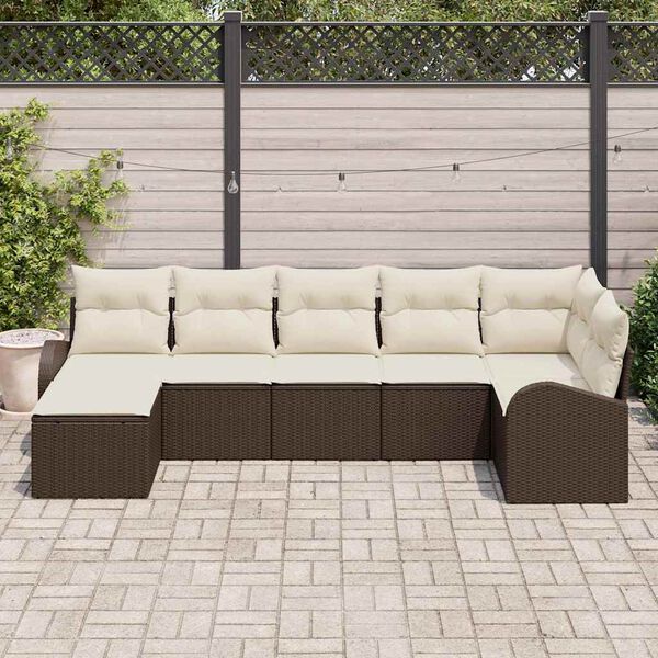 vidaXL Set de canapele pentru grădină cu pernă 7 pcs Maro Rattan poli