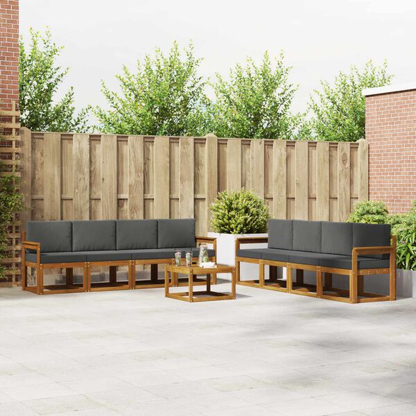 vidaXL Set de canapele de exterior cu pernă 9 pcs Natural și Antracit