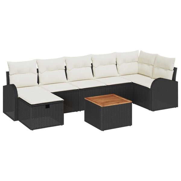 vidaXL Set de canapele pentru grădină cu pernă 8 pcs Negru Rattan poli