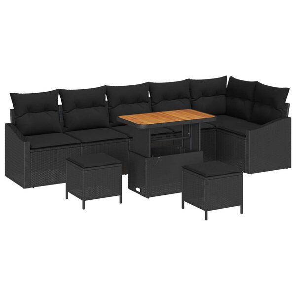 vidaXL Set de canapele pentru grădină cu pernă 9 pcs Negru Rattan poli