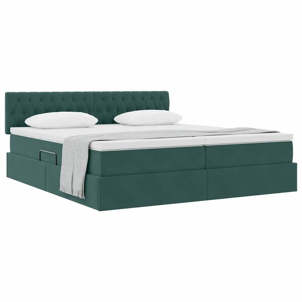 vidaXL Pat cu storage cu saltea cu headboard Verde &icirc;nchis 100 x 200 cm