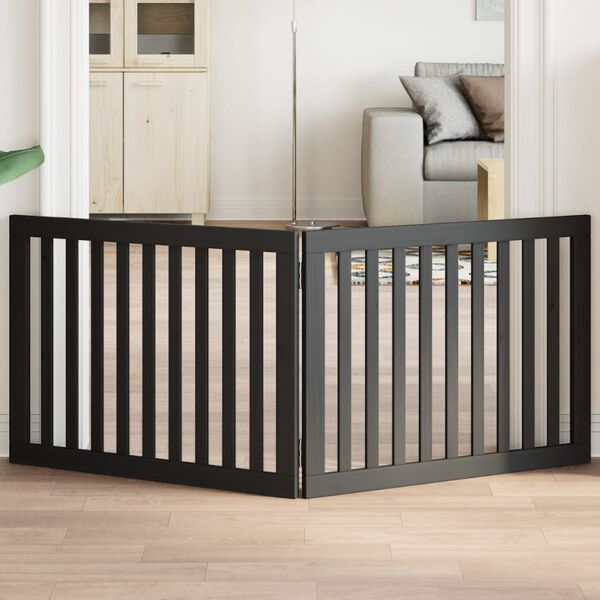 vidaXL Poartă pentru c&acirc;ini pliabilă 2 panouri negru, 160 cm, lemn plop