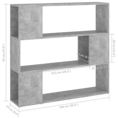 vidaXL Bibliotecă/Separator cameră, gri beton, 100x24x94 cm