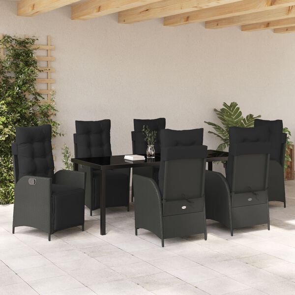vidaXL Set de masă pentru grădină cu pernă 7 pcs Negru poliratan