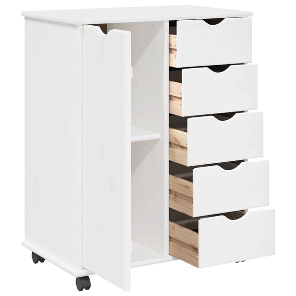 vidaXL Cabinet mobil cu roata Alb 63,5 x 39 x 79 cm Lemn de pin masiv