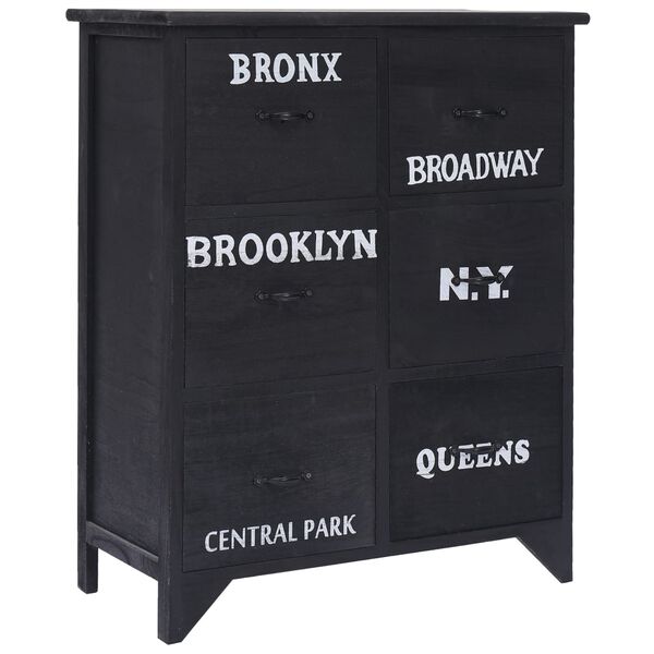 vidaXL Dulap lateral cu 6 sertare, negru, 60x30x75 cm, lemn paulownia