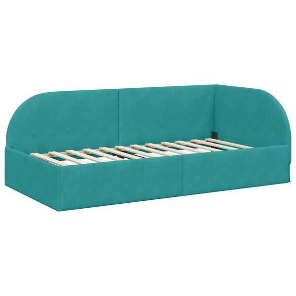 vidaXL Cadru de pat colțar cu headboard Turcoaz 90 cm x 200 cm Catifea