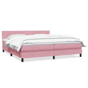 vidaXL Pat box spring cu saltea, roz, 180x210 cm, catifea