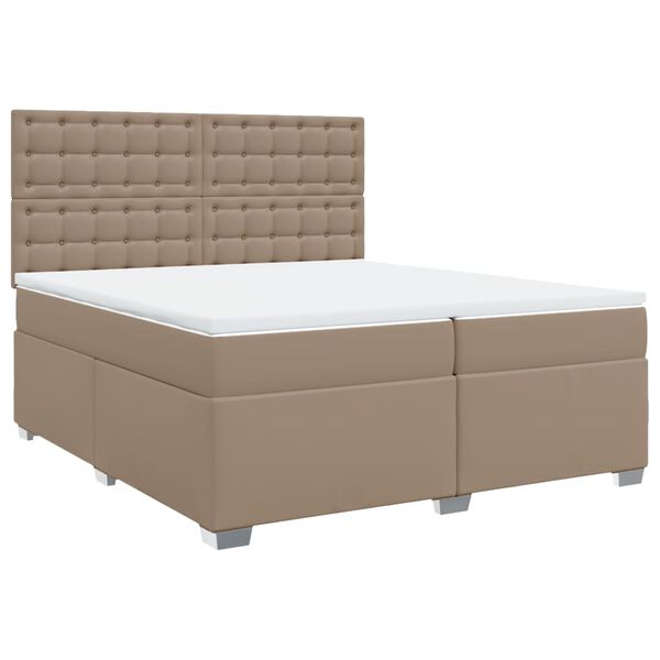 vidaXL Pat continental cu saltea, cappuccino, 200x200 cm, piele eco