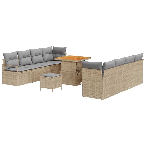 vidaXL Set de canapele pentru grădină cu pernă 11 pcs Bej Rattan poli