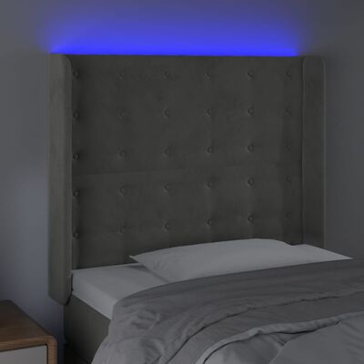 vidaXL Tăblie de pat cu LED, gri deschis, 83x16x118/128 cm, catifea