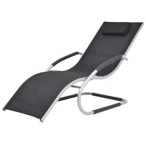 vidaXL Șezlong cu pernă, negru, aluminiu și textilenă