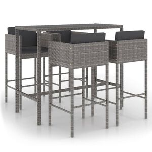 vidaXL Set mobilier bar de grădină cu perne, 5 piese, gri, poliratan