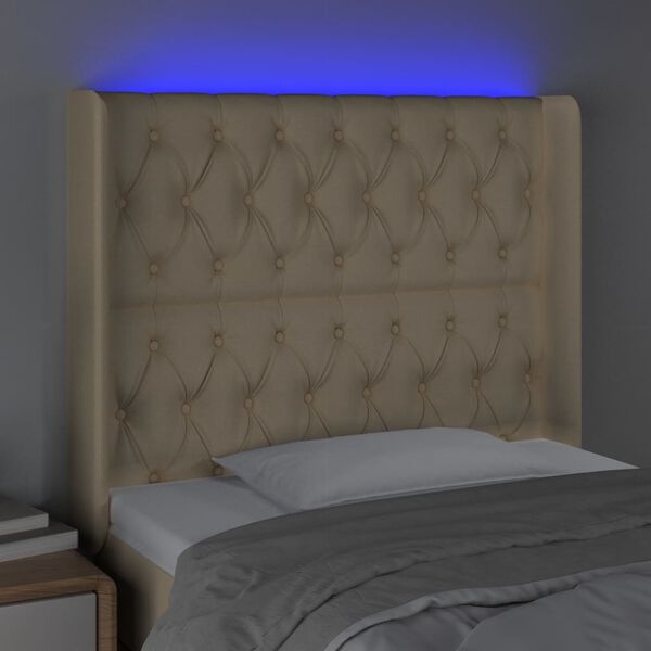 vidaXL Tăblie de pat cu LED, crem, 103x16x118/128 cm, textil