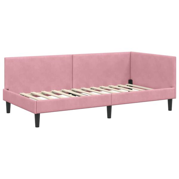 vidaXL Cadru de pat colțar cu headboard Roz 100 cm x 200 cm Catifea