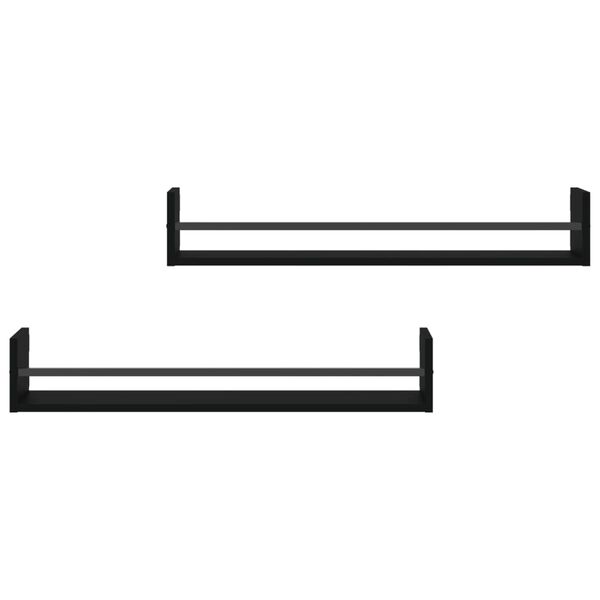 vidaXL Rafturi de perete cu bare, 2 buc, negru, 80x16x14 cm