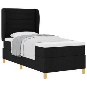 vidaXL Pat cu arcuri cu saltea cu headboard Negru 190 x 90 cm țesătură
