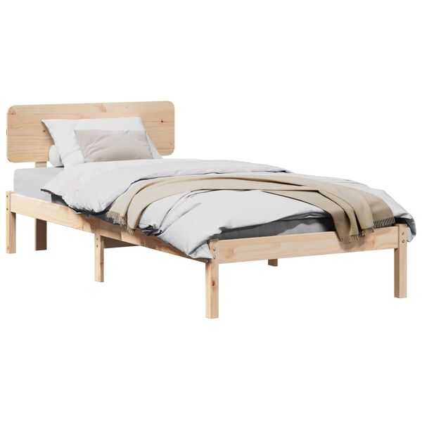 vidaXL Cadru de pat cu headboard natural 90 x 200 cm Lemn de pin masiv