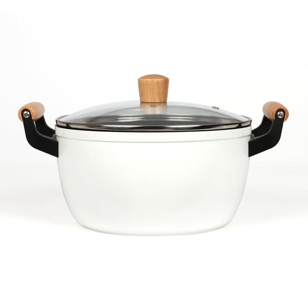 Livoo Cratiță cu m&acirc;nere din lemn, alb, 24 cm, 5 L