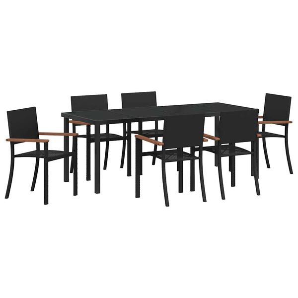 vidaXL Set de masă pentru grădină 7 pcs Negru