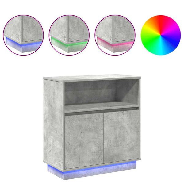 vidaXL Bufet LED Gri beton 71 x 34,5 x 75 cm Lemn compozit