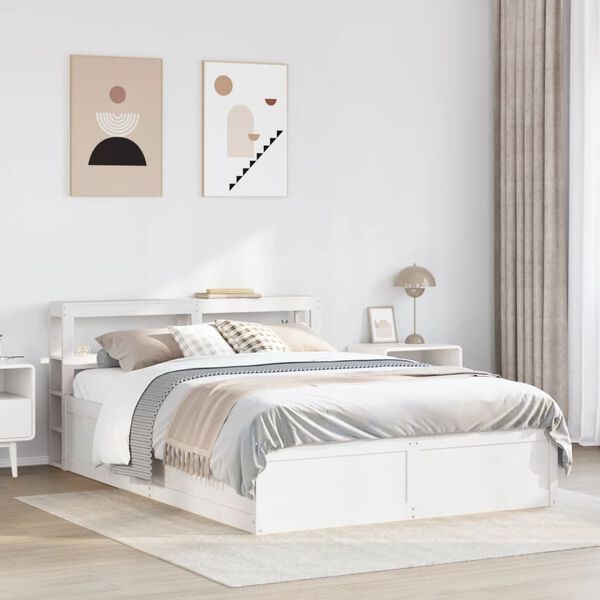 vidaXL Cadru de pat cu tăblie, alb, 120x200 cm, lemn masiv de pin